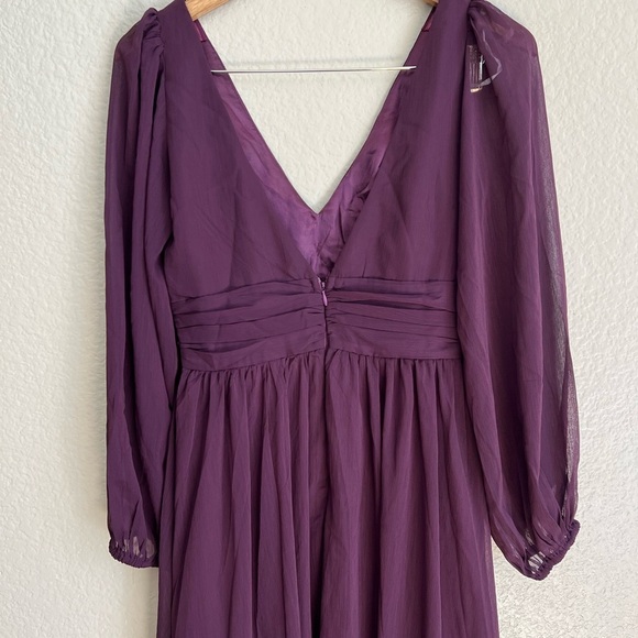 Enchant My Love Dark Purple V-Neck Long Sleeve Maxi Dress - Picture 5 of 8